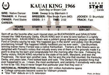 1991 Horse Star Kentucky Derby #92 Kauai King Back